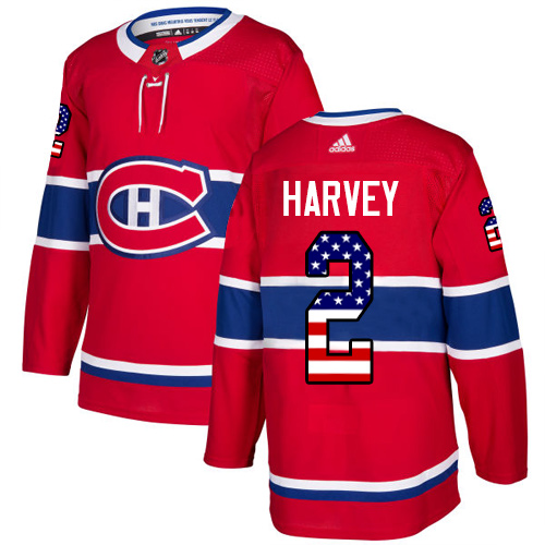 Adidas Canadiens #2 Doug Harvey Red Home Authentic USA Flag Stitched NHL Jersey